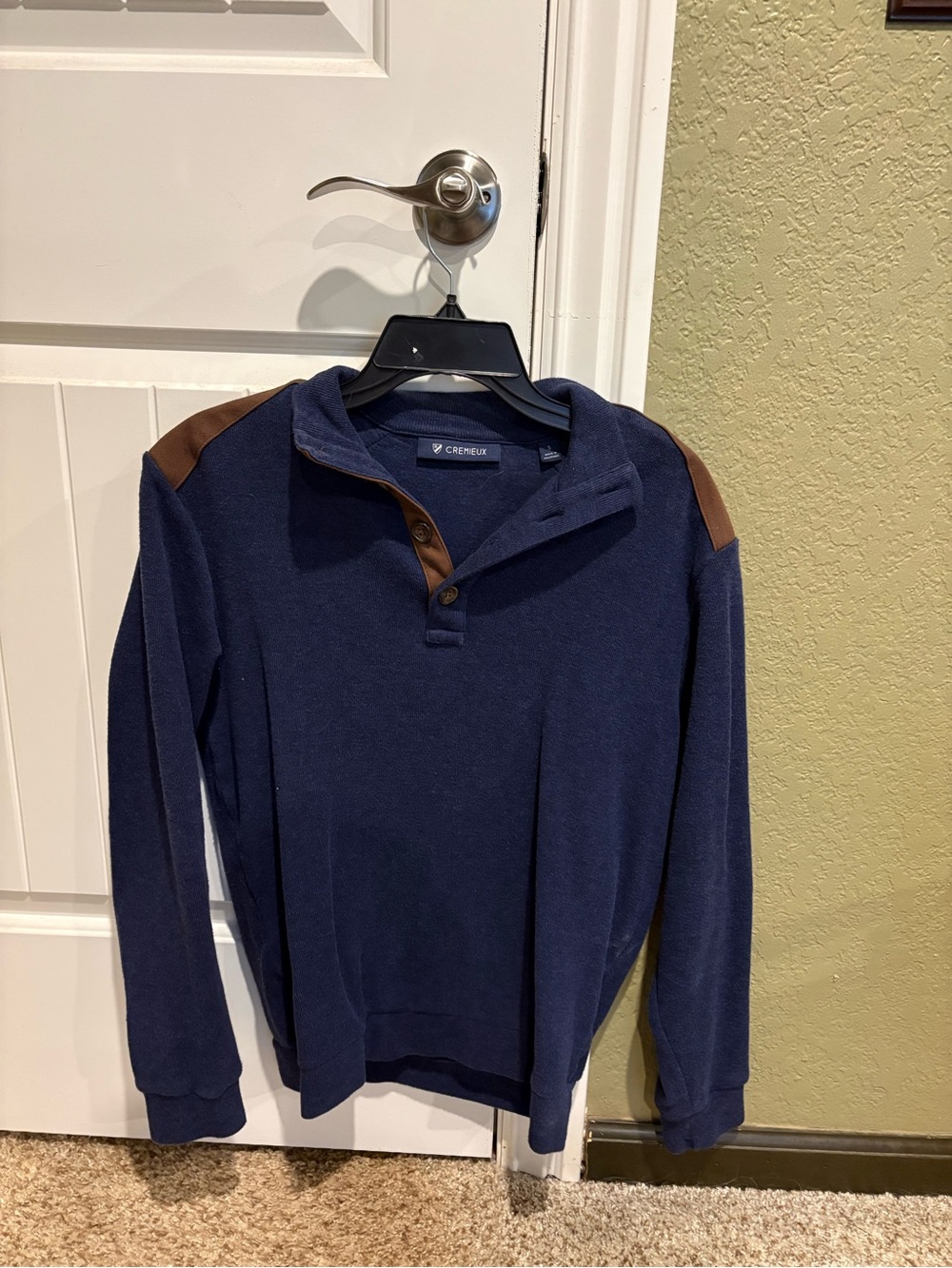 Daniel Cremieux Navy Button-Style Sweater with Brown Shoulder Accents
